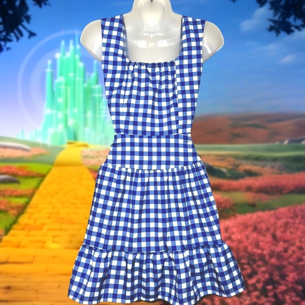 NWT XS Dorothy Blue Gingham Ruffled Dress A-Line Costume Outfit Wizard Oz Wicked - Picture 6 of 6